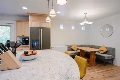 Breakfast nook and kitchen island