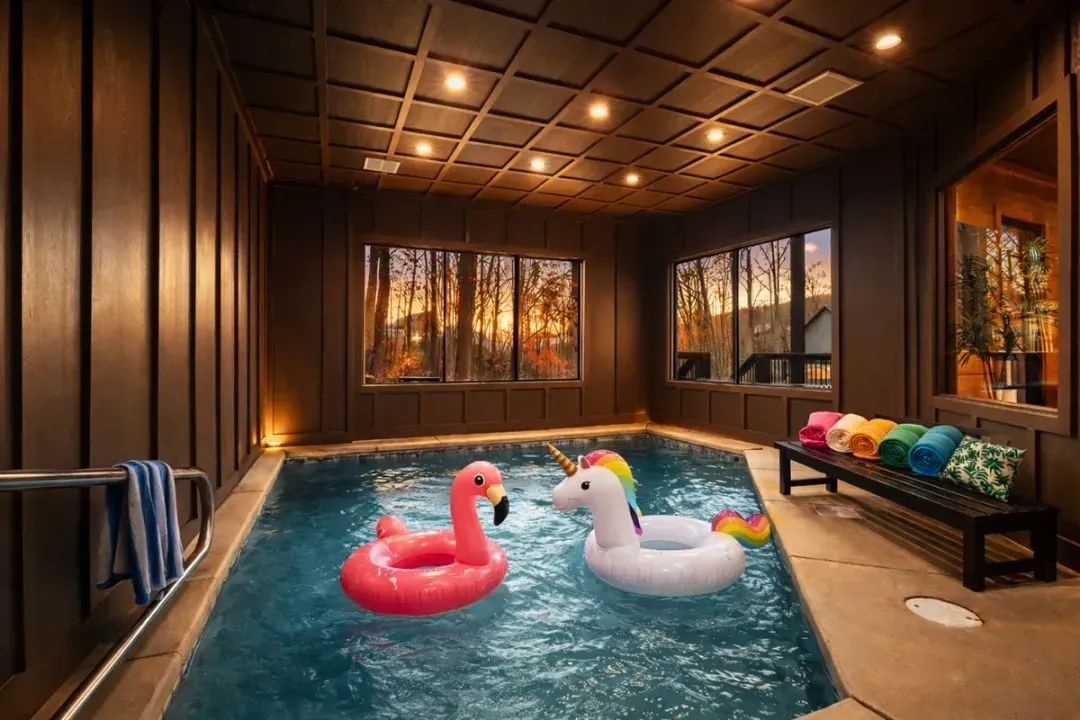 Large, indoor pool heated to a temp of 82-84 degrees.