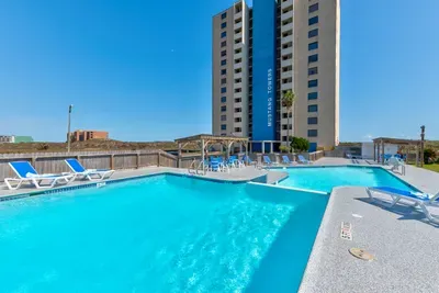 Resort-style pool with plenty of seating
