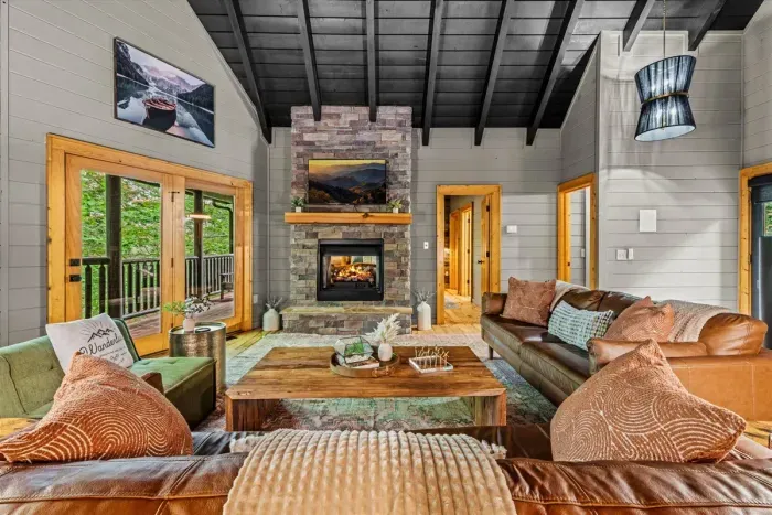 Living area with TV & Fireplace