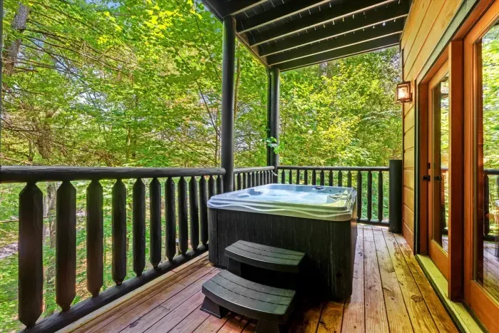 Hot tub with wooded view