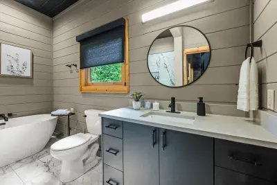Ensuite bathroom with tub and shower