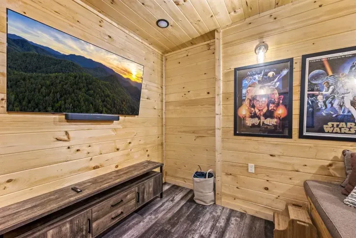 Tiered seating with Samsung 65” 8K Mini LED Smart TV