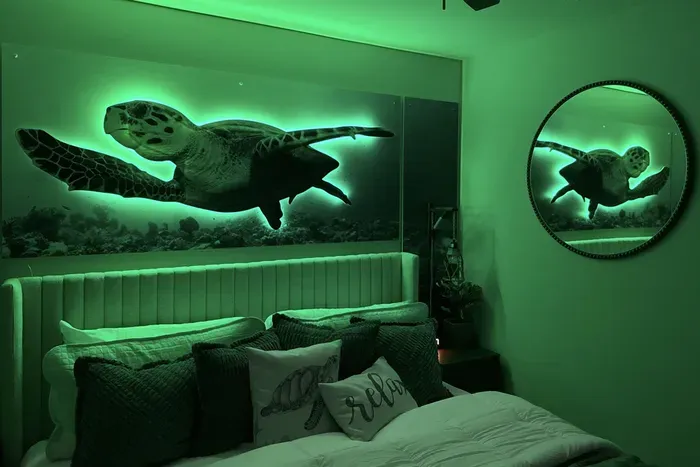 Interactive, light up decorations in king bedroom