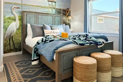 Queen Bedroom with Wetlands theme and ensuite full bathrooom