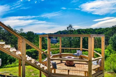 Brand new outdoor deck with fire pit