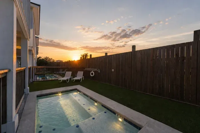 Private plunge pool with toddler friendly shallow area.