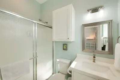 One of two full bathrooms