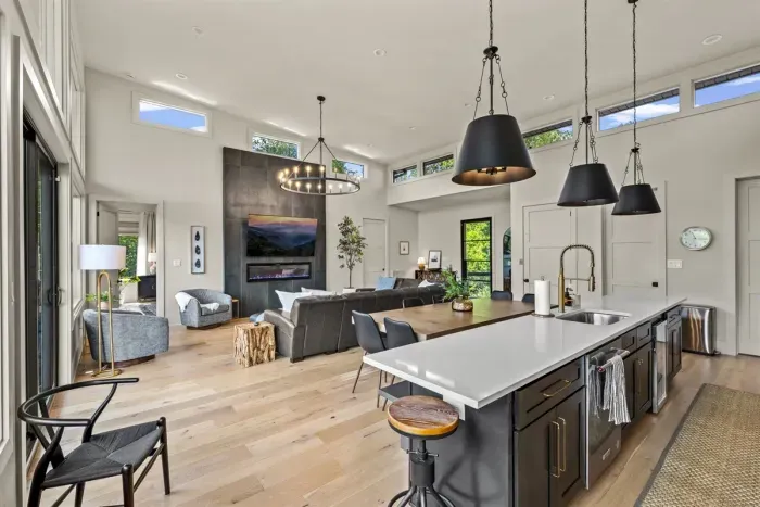 Open concept living and kitchen area