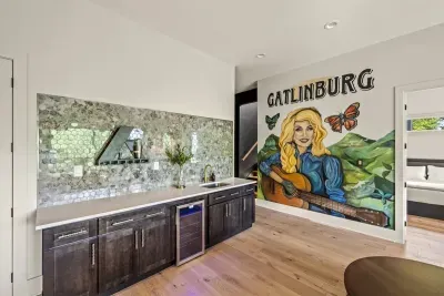 Large bar area in second living area with mini fridge