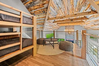Full over full bunk beds in loft area
