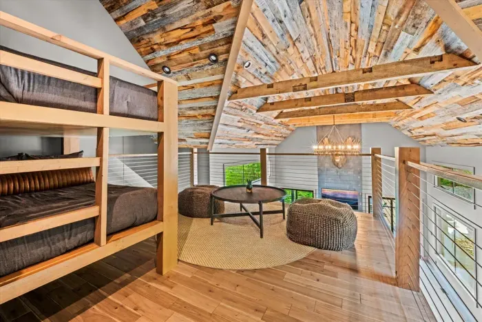 Full over full bunk beds in loft area