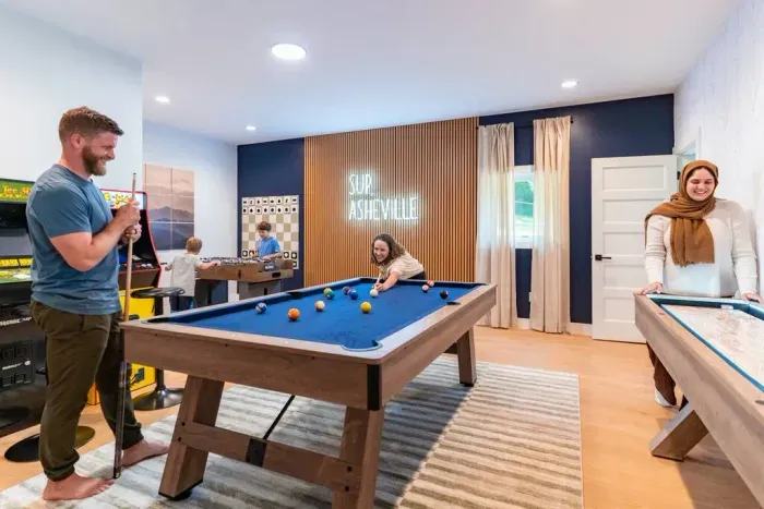 Step into the game room where fun never ends—challenge friends to pool, shuffleboard, foosball, or classic arcade games like Pac-Man, Golden Tee, and NBA Jam. Plus, life-size chess, checkers, and tic-tac-toe on the walls add extra fun.