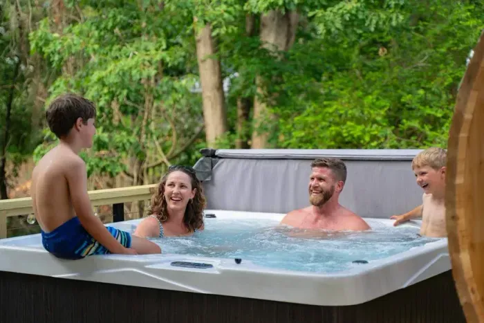 Soak and relax in the 6-person hot tub—your go-to spot for unwinding after a day of adventure.