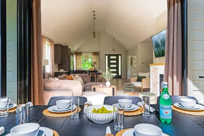 Easy indoor-outdoor flow for laid-back meals on the deck or inside.