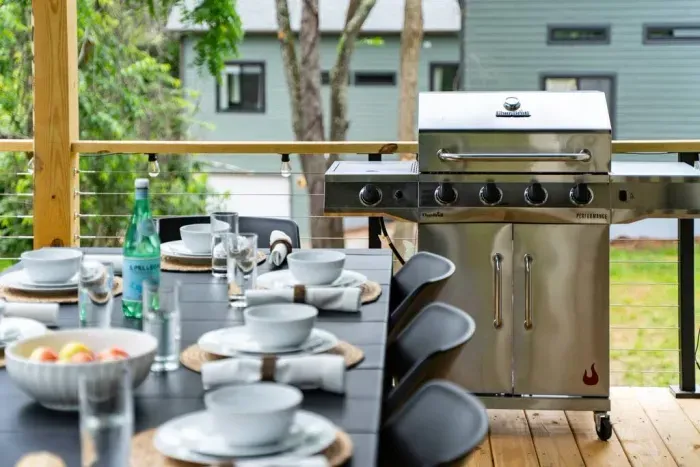 Four-burner gas grill ready for all your outdoor cooking needs.