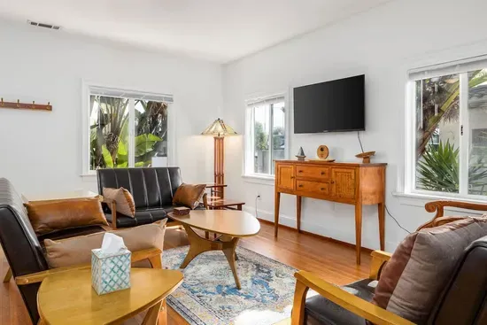 Our mid-century modern living room is the perfect, bright spot to unwind after a day of exploring.