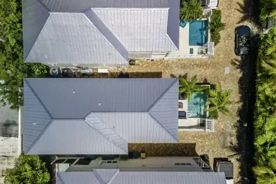 Aerial view of upscale neighborhood