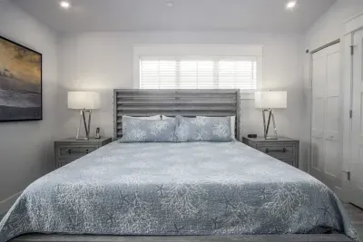 2nd floor master with King bed, TV, fan and closets