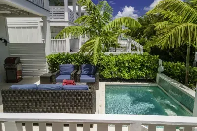 Heated saltwater pool, BBQ and outdoor lounging area