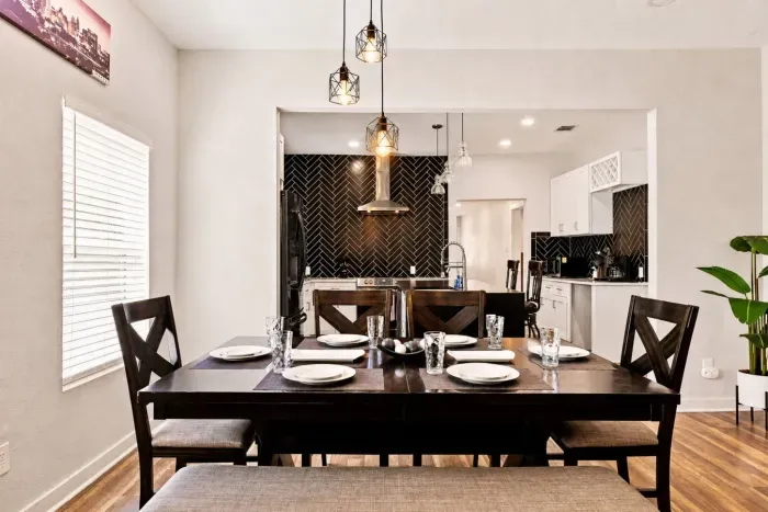 Dining area opens into kitchen