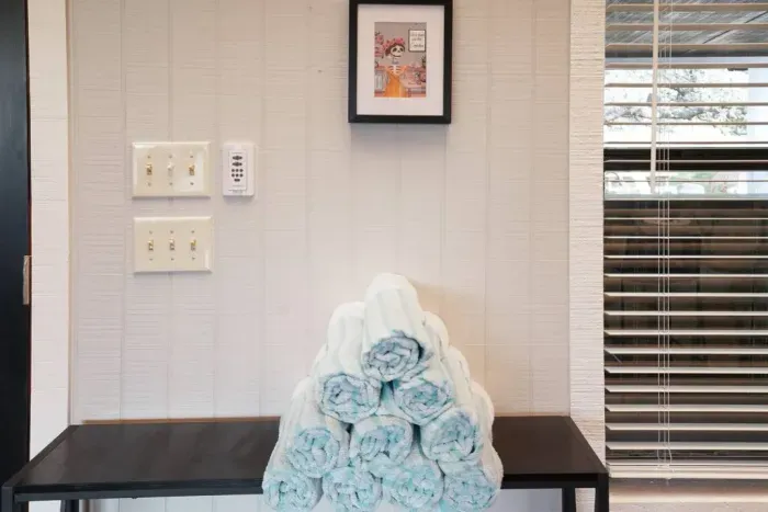 Relaxation at your fingertips! With our luxurious pool towels, you can soak up the sun and take a dip in our refreshing pool with ease. We've got you covered for the ultimate vacation experience.