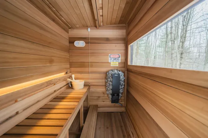 Head out to the sauna for a refreshing session within the woods.