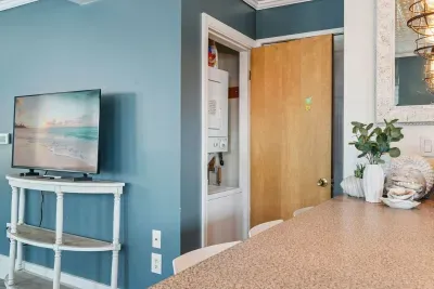 Front unit living room with smart TV with ability to log into personal streaming platforms