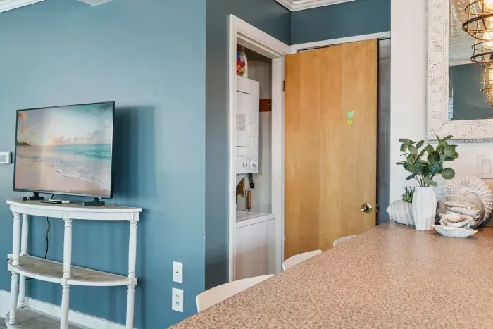 Front unit living room with smart TV with ability to log into personal streaming platforms