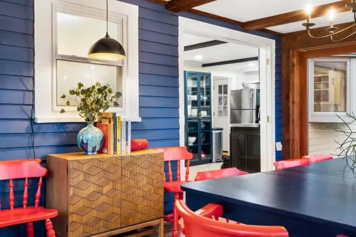 Large dining table accommodating up to 10 guests