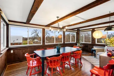 Large dining table accommodating up to 10 guests