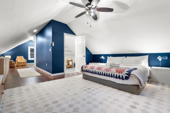 Primary bedroom with king bed