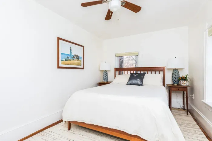 Bedroom #2 with a queen bed and mini split heating/cooling. Clean linens provided.