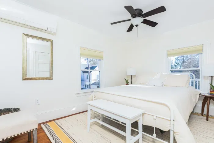 Bedroom #1 with a queen bed and mini split heating/cooling. Clean linens provided.