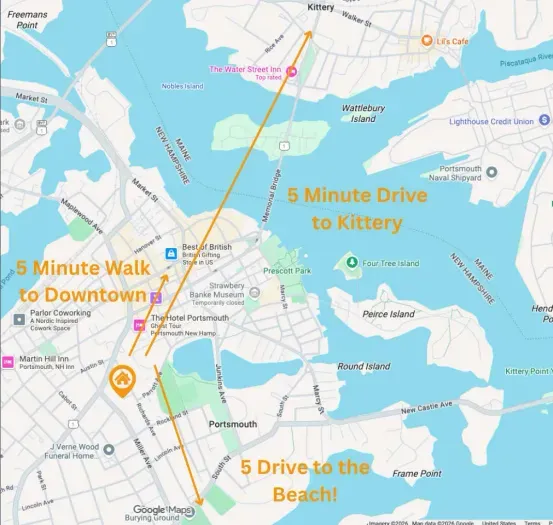 The Deck Downtown is located steps from all the action Portsmouth has to offer. It's also only 5 minutes to Kittery and 10 minutes to the beach by car!