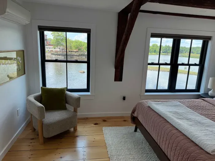 Master bedroom with river views and California King bed