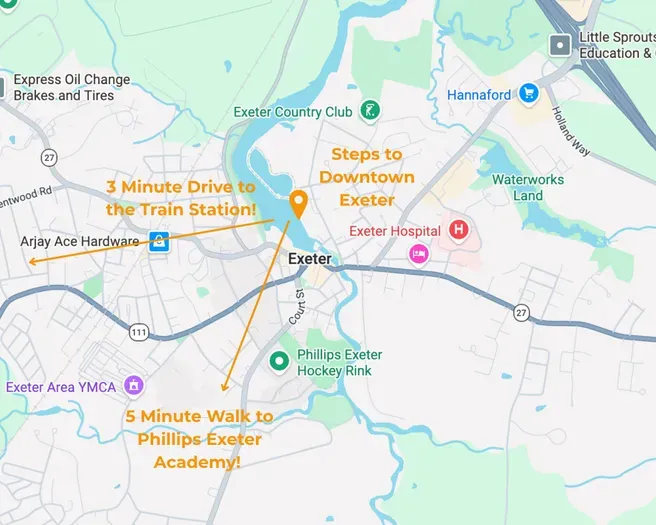 Kimball Island is located in the heart of Downtown Exeter! 5 minute walk to Phillips Exeter Academy, 3 minute drive to the train station, and a 20 minute car ride to NH beaches!
