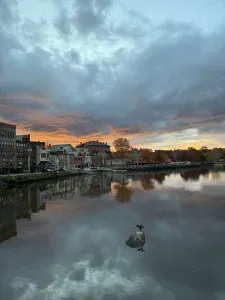 Stunning sunset views over the river from inside the condo! Unobstructed view of downtown Exeter NH.