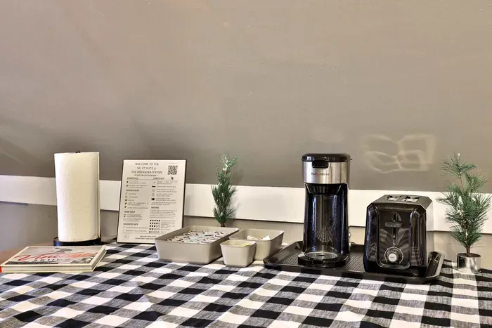 Ski VT - Kitchenette area features complimentary coffee, creamer and sugar, as well as a mini-fridge, toaster and microwave.