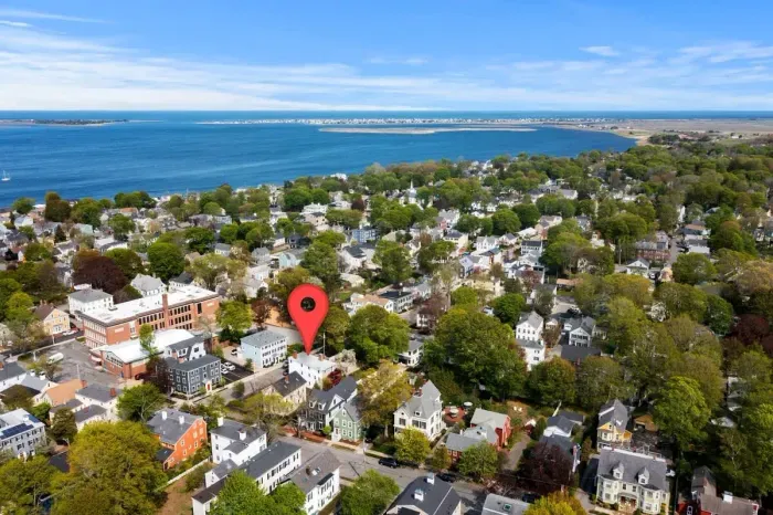 Aerial view -- Steps to Newburyport's water front, short walk to State Street and the Rail Trail. 3 miles to Plum Island.