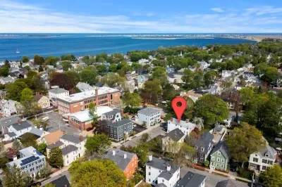 Aerial view -- Steps to Newburyport's water front, short walk to State Street and the Rail Trail. 3 miles to Plum Island.