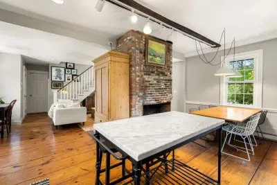 fully equipped kitchen with dining room table and all major appliances.