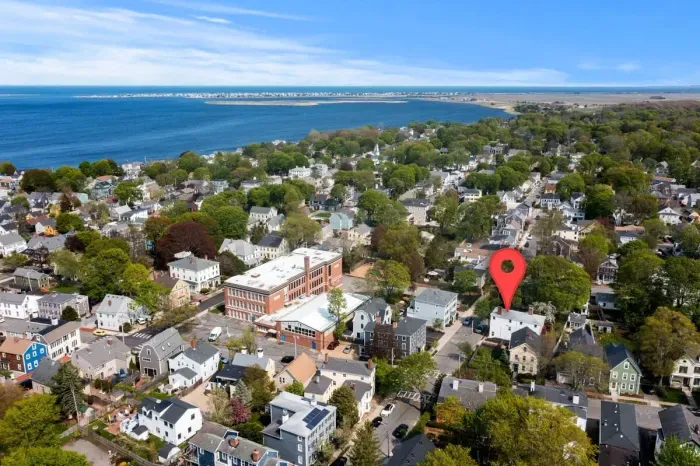 Aerial view -- Steps to Newburyport's water front, short walk to State Street and the Rail Trail. 3 miles to Plum Island.