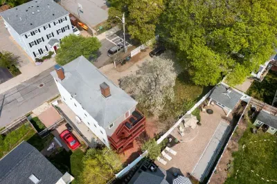 Aerial view -- Steps to Newburyport's water front, short walk to State Street and the Rail Trail. 3 miles to Plum Island.
