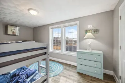The twin bunk room with mini split heating and cooling! This room is ideal for 4 kids, the bunk beds are small for adults. Clean linens provided