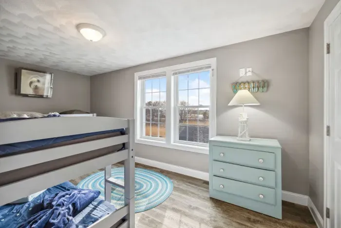 The twin bunk room with mini split heating and cooling! This room is ideal for 4 kids, the bunk beds are small for adults. Clean linens provided