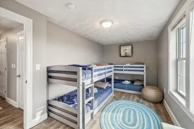 The twin bunk room with mini split heating and cooling! This room is ideal for 4 kids, the bunk beds are small for adults. Clean linens provided