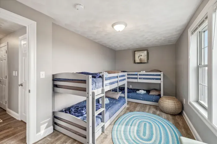 The twin bunk room with mini split heating and cooling! This room is ideal for 4 kids, the bunk beds are small for adults. Clean linens provided