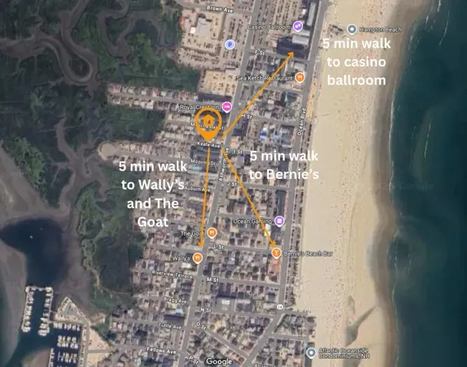 5 minute walk to all the nearest attractions! The home is just a 4 minute walk to the beach.