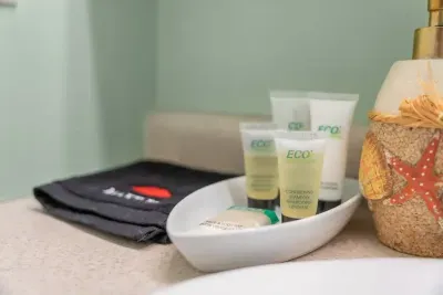soaps, shampoo, make up towel